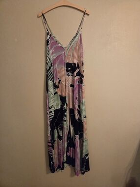 INDAH Pastel Tropical Black Panther Print Spaghetti Strap Maxi Summer Dress S/M